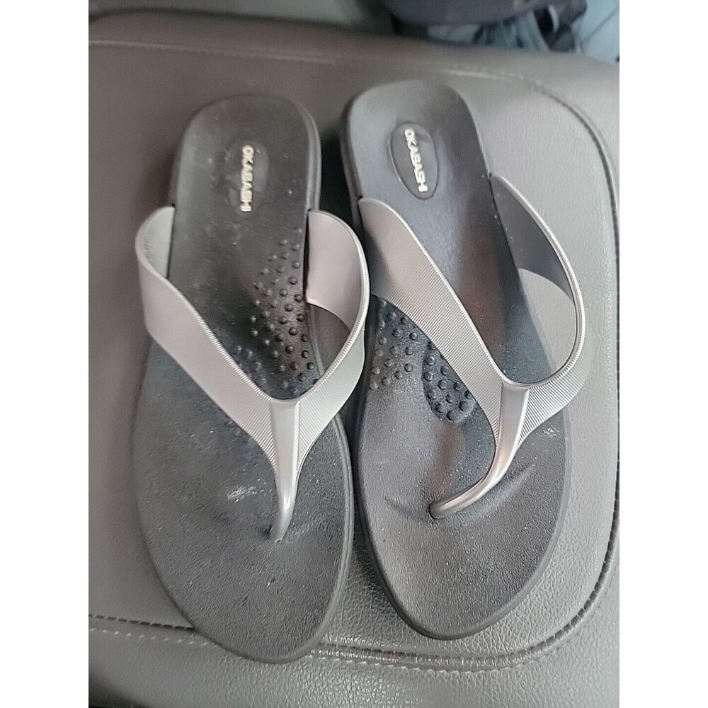 Okabashi Women Size ML Silver MAUI Comfort Flip Flops Recovery Sandals Shoes
